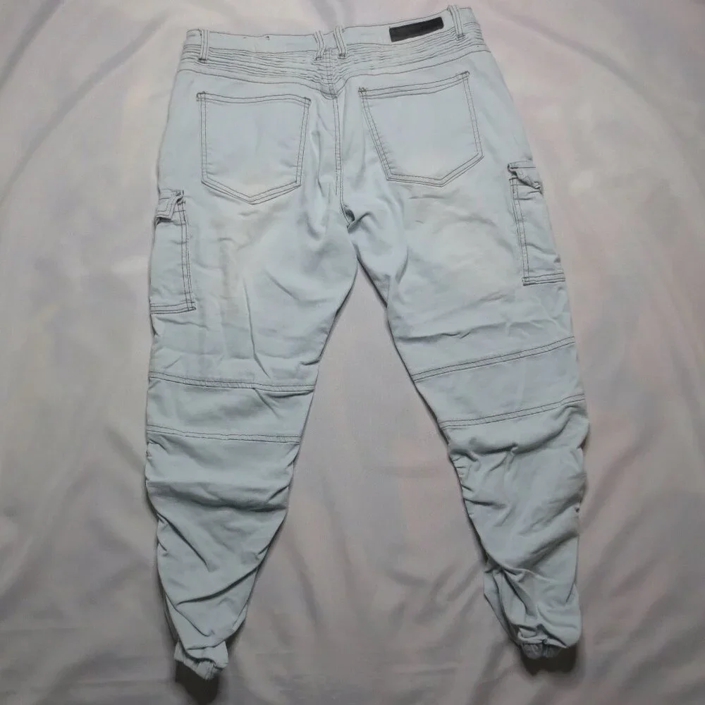 BLACK mens JEANS pants JOGGER blue HIGH WAIST zippers UNIQUE denim SIZE S